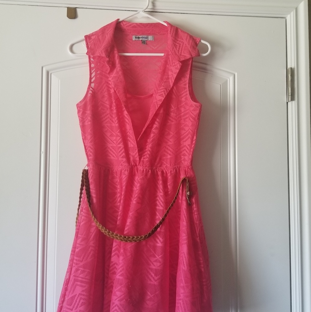 Cute short pink dress.